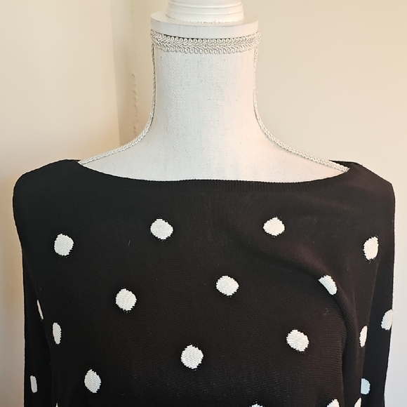 WHBM Off-the-Shoulder Black Sweater with White Dots - Picture 2 of 6